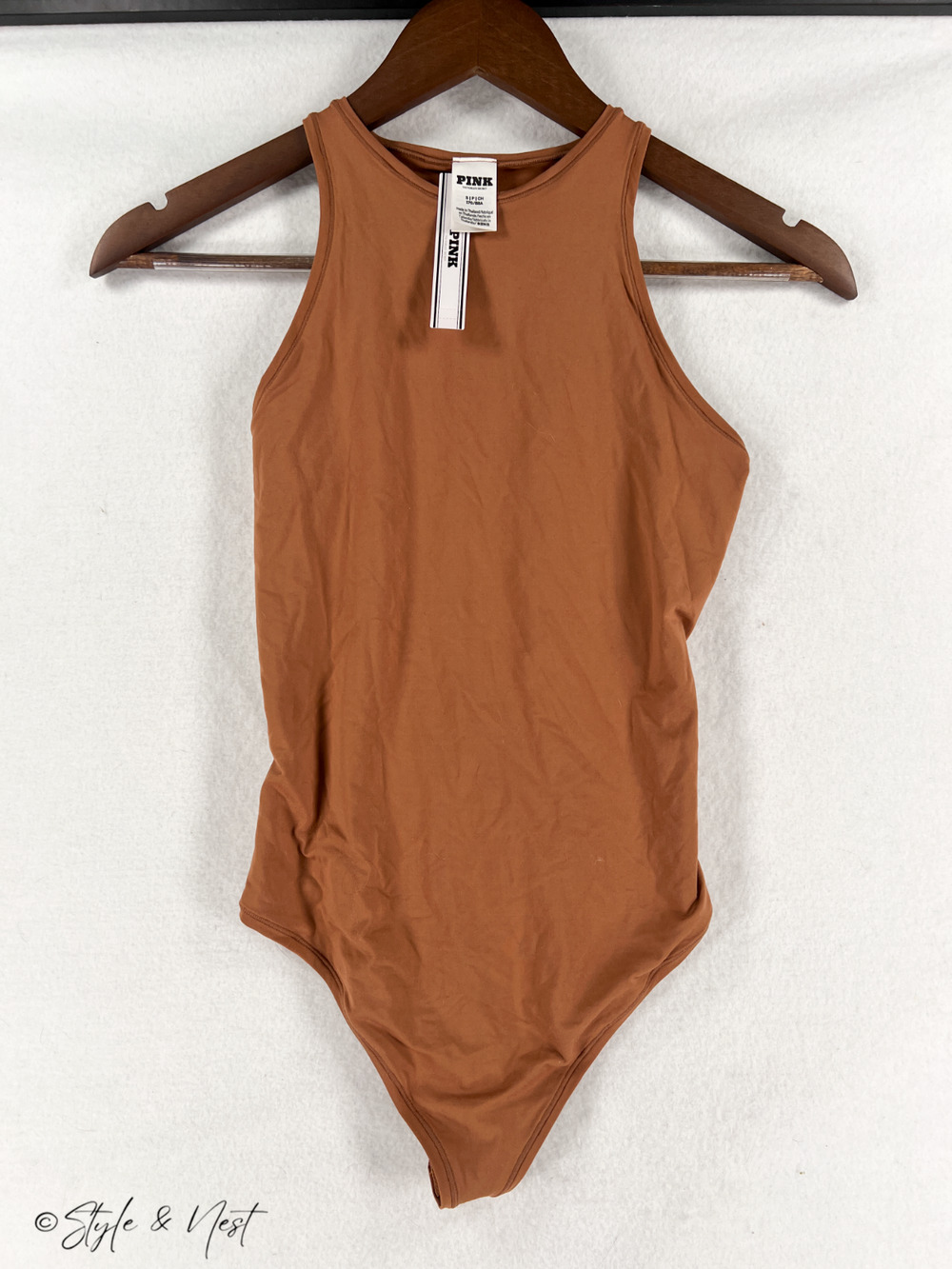 Victoria’s Secret PINK Orange Bodysuit Slim Fit Small Cut Out Back Athleisure